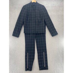 Bebe Set Womens 6 Black Grid Check Stovepipe Pant Zip Jacket Pocket 2 Piece NWT